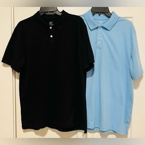 2 Men’s Preowned Sz Large Black Baby Blue Polo Dress Work Shirts